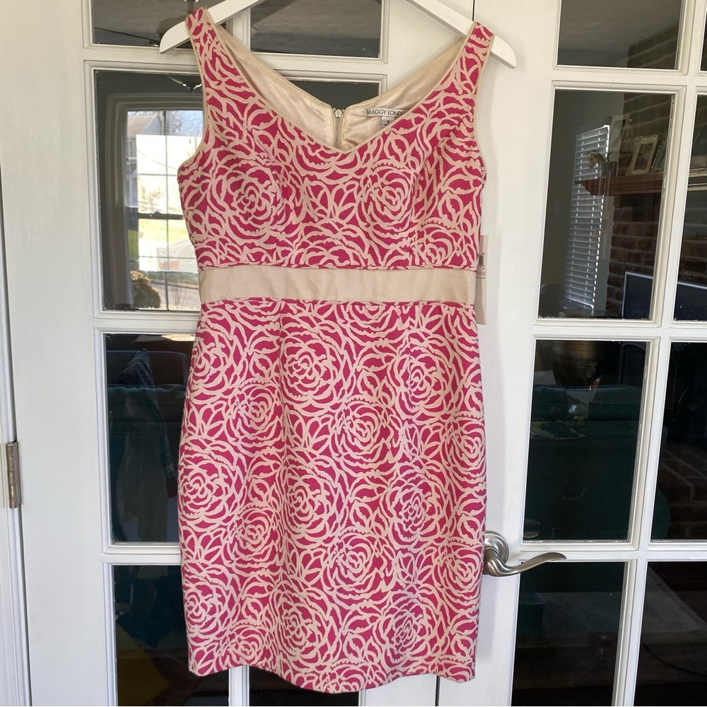 Maggy London Floral Sheath Dress Size 6 Pink Cream